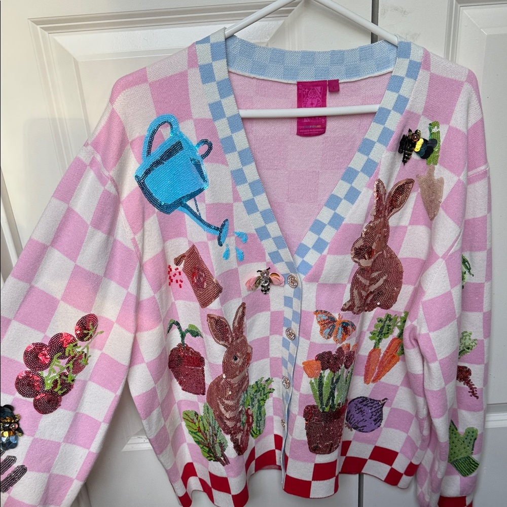 QUEEN OF SPARKLES Pink and Blue Checkered Cardigan